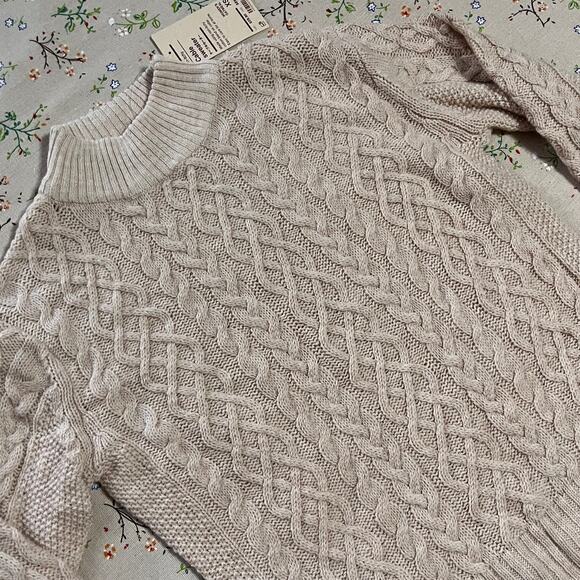 NWT Muji Cable Knit Sweater Mockneck Ribbed Wool Pullover Oatmeal Size XS - Picture 2 of 5
